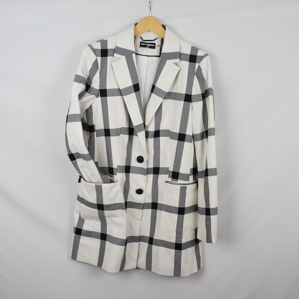 Karl Lagerfeld Signature Windowpane Blazer, Size 12 - Picture 2 of 12